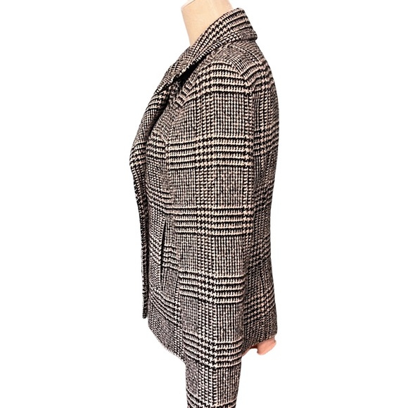 Banana Republic Houndstooth Double Breasted Wool Jacket Black White Size 10 Tall - Picture 6 of 12